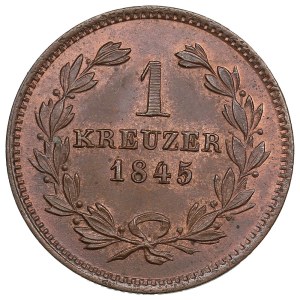 German States, Grand Duchy of Baden (Karlsruhe) 1 Kreuzer 1845 - Leopold I (1830-1852)