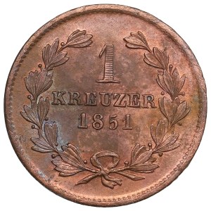 German States, Grand Duchy of Baden (Karlsruhe) 1 Kreuzer 1851 - Leopold I (1830-1852)