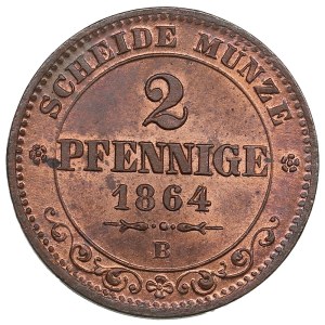 German States, Kingdom of Saxony, Albertinian Line (Dresden) 2 Pfennige 1864 - Johann I (1854-1873)