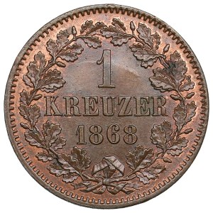 German States, Grand Duchy of Baden (Karlsruhe) 1 Kreuzer 1868 - Friedrich I (1856-1907)