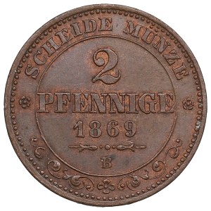German States, Kingdom of Saxony, Albertinian Line (Dresden) 2 Pfennige 1869 - Johann I (1854-1873)