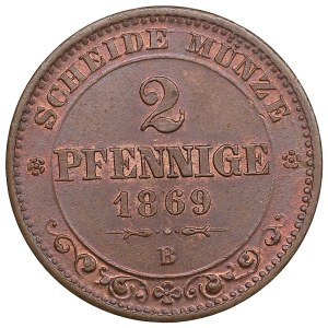 German States, Kingdom of Saxony, Albertinian Line (Dresden) 2 Pfennige 1869 - Johann I (1854-1873)