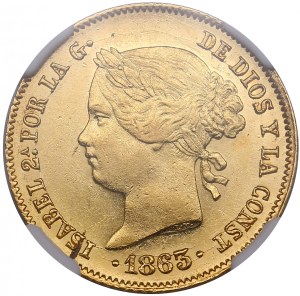 Philippines, Spanish colony (Manila) 4 Pesos 1863 - Isabella II (1833-1868) - NGC MS 61