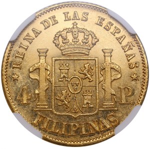 Philippines, Spanish colony (Manila) 4 Pesos 1863 - Isabella II (1833-1868) - NGC MS 61
