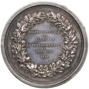 Sweden Silver Prize Medal 1871 - Agricultural Exhibition in Göteborg - Carl XV (1859-1872)