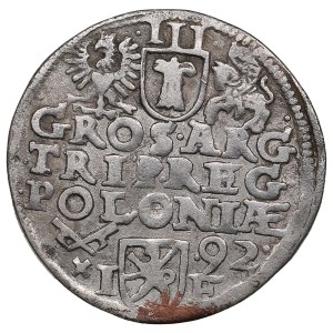 Polish-Lithuanian Commonwealth (Poznan) AR 3 Groszy / Trojak 1592 - Sigismund III Vasa (1587-1632)