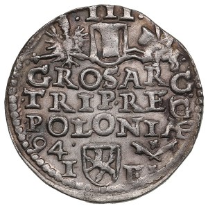 Polish-Lithuanian Commonwealth (Poznan) AR 3 Groszy / Trojak 1594 - Sigismund III Vasa (1587-1632)