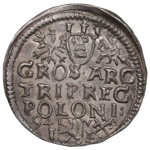 Polish-Lithuanian Commonwealth (Poznan) AR 3 Groszy / Trojak 1594 - Sigismund III Vasa (1587-1632)