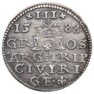 City of Riga under Polish rule, AR 3 Groszy / Trojak 1588 - Sigismund III Vasa (1587-1632)
