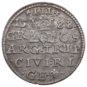 City of Riga under Polish rule, AR 3 Groszy / Trojak 1588 - Sigismund III Vasa (1587-1632)