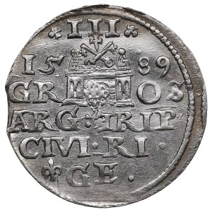 City of Riga under Polish rule, AR 3 Groszy / Trojak 1589 - Sigismund III Vasa (1587-1632)