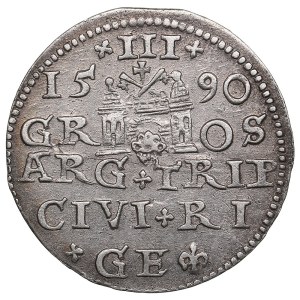 City of Riga under Polish rule, AR 3 Groszy / Trojak 1590 - Sigismund III Vasa (1587-1632)