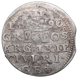City of Riga under Polish rule, AR 3 Groszy / Trojak 1590 - Sigismund III Vasa (1587-1632)