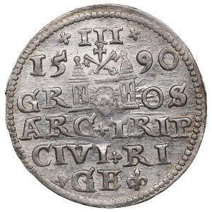 City of Riga under Polish rule, AR 3 Groszy / Trojak 1590 - Sigismund III Vasa (1587-1632)