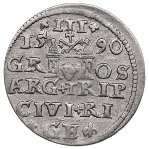 City of Riga under Polish rule, AR 3 Groszy / Trojak 1590 - Sigismund III Vasa (1587-1632)