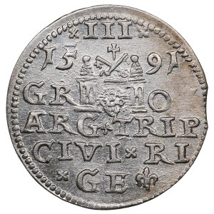 City of Riga under Polish rule, AR 3 Groszy / Trojak 1591 - Sigismund III Vasa (1587-1632)