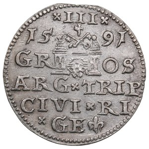 City of Riga under Polish rule, AR 3 Groszy / Trojak 1591 - Sigismund III Vasa (1587-1632)