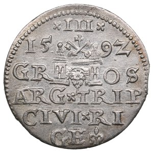 City of Riga under Polish rule, AR 3 Groszy / Trojak 1592 - Sigismund III Vasa (1587-1632)