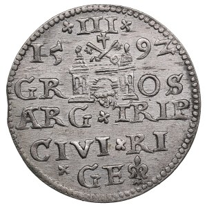 City of Riga under Polish rule, AR 3 Groszy / Trojak 1592 - Sigismund III Vasa (1587-1632)