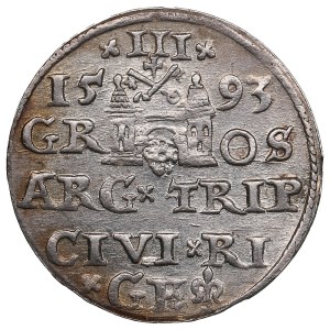 City of Riga under Polish rule, AR 3 Groszy / Trojak 1593 - Sigismund III Vasa (1587-1632)