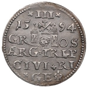 City of Riga under Polish rule, AR 3 Groszy / Trojak 1594 - Sigismund III Vasa (1587-1632)