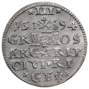 City of Riga under Polish rule, AR 3 Groszy / Trojak 1594 - Sigismund III Vasa (1587-1632)