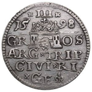 City of Riga under Polish rule, AR 3 Groszy / Trojak 1598 - Sigismund III Vasa (1587-1632)