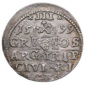City of Riga under Polish rule, AR 3 Groszy / Trojak 1599 - Sigismund III Vasa (1587-1632)