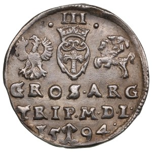 Polish-Lithuanian Commonwealth (Vilnius) AR 3 Groszy / Trojak 1594 - Sigismund III Vasa (1587-1632)