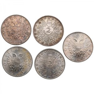 Austria (Vienna) 2 Schillings 1928, 1930, 1934, 1935, 1936 (5)