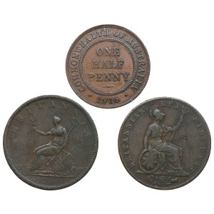 Copper coins of Great Britain, Australia (3)