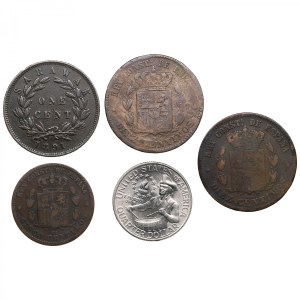 Group of World coins: Spain, USA, Sarawak (5)