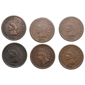 USA 1 Cent 1864, 1865, 1874, 1876, 1879 (6)