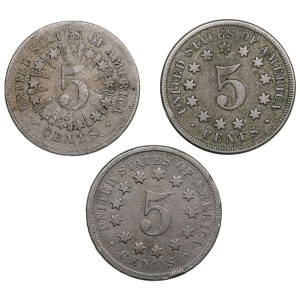 USA 5 Cents 1866, 1867, 1869 (3)
