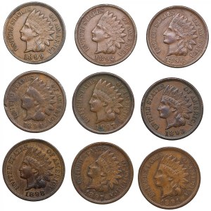 USA 1 Cent 1891, 1892, 1893, 1894, 1896, 1897, 1898, 1899 (9)