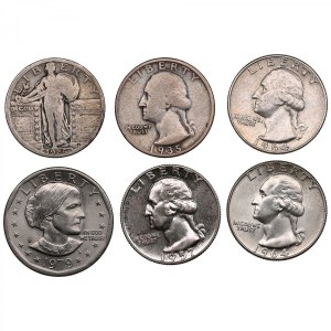 USA 1/4 Dollar 1925, 1935, 1944, 1957, 1964; 1 Dollar 1979P (6)