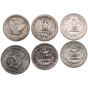 USA 1/4 Dollar 1925, 1935, 1944, 1957, 1964; 1 Dollar 1979P (6)