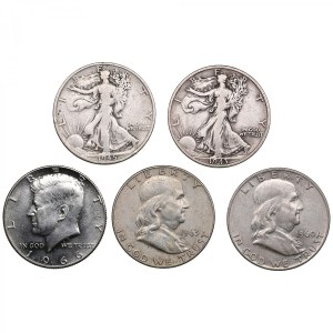 USA 1/2 Dollar 1943, 1945, 1960, 1963, 1966 (5)