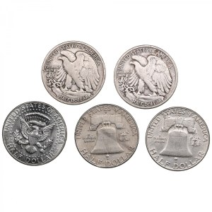USA 1/2 Dollar 1943, 1945, 1960, 1963, 1966 (5)