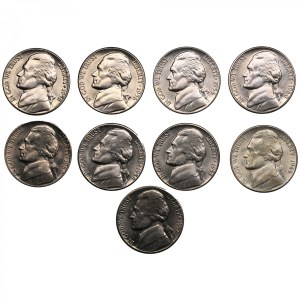 USA 5 Cents 1945 S, 1954 D, 1955 D, 1956 D, 1957 D, 1958 D, 1959 D, 1960, 1960 D (9)