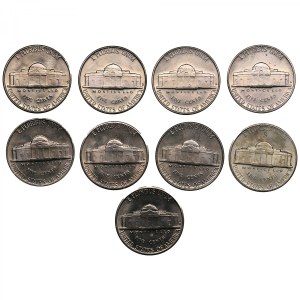 USA 5 Cents 1945 S, 1954 D, 1955 D, 1956 D, 1957 D, 1958 D, 1959 D, 1960, 1960 D (9)