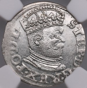City of Riga under Polish rule, AR 3 Groszy (Trojak) 1586 - Stefan Batory (1576-1586) - NGC MS 62