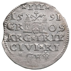 City of Riga under Polish rule, AR 3 Groszy (Trojak) 1591 - Sigismund III Vasa (1587-1632)