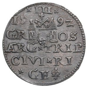 City of Riga under Polish rule, AR 3 Groszy (Trojak) 1592 - Sigismund III Vasa (1587-1632)