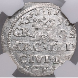 City of Riga under Polish rule, AR 3 Groszy (Trojak) 1596 - Sigismund III Vasa (1587-1632) - NGC MS 62