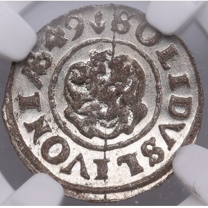 Duchy of Livonia (Riga) BI Schilling / Solidus 1649 - Christina (1632-1654) - NGC MS 65
