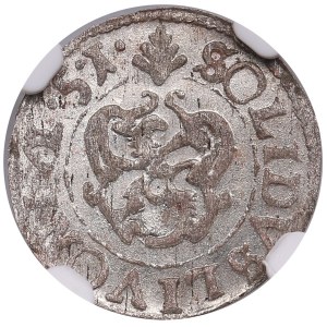 Duchy of Livonia (Riga) BI Schilling / Solidus 1651 - Christina (1632-1654) - NGC MS 62
