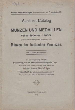HESS NACHF., A., Frankfurt am Main, Auction of March 14, 1912, etc., Frankfurt/Main.