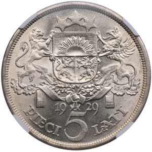 Latvia (Royal Mint, London) 5 Lati 1929 - NGC MS 63