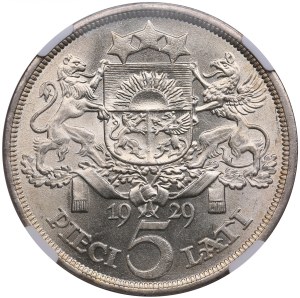 Latvia (Royal Mint, London) 5 Lati 1929 - NGC MS 63